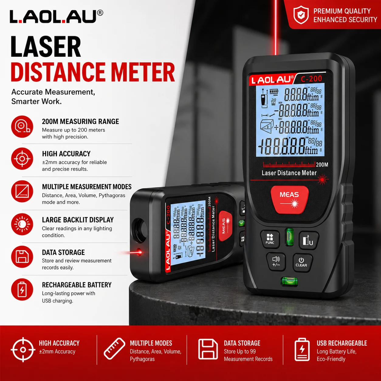 Power Tools That Are Green - LAOLAU 50m/100m/120m/200m Medidor de distancia láser
